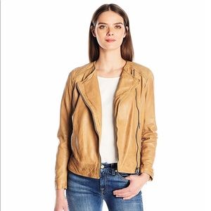 Lucky Brand Collarless Leather Jacket in Camel